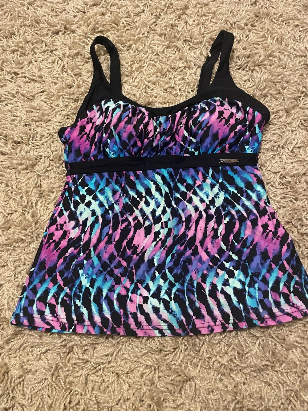 ZeroXposur Multicolor Printed Swim Camisole - Pink, Blue, Black